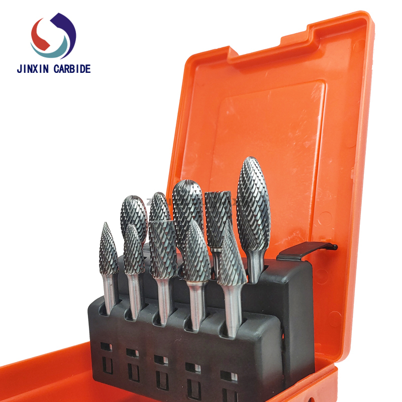 6 mm Schaft 10-teiliges Tungsten Crabide Rotary Burr Set mit rotem Werkzeugkasten